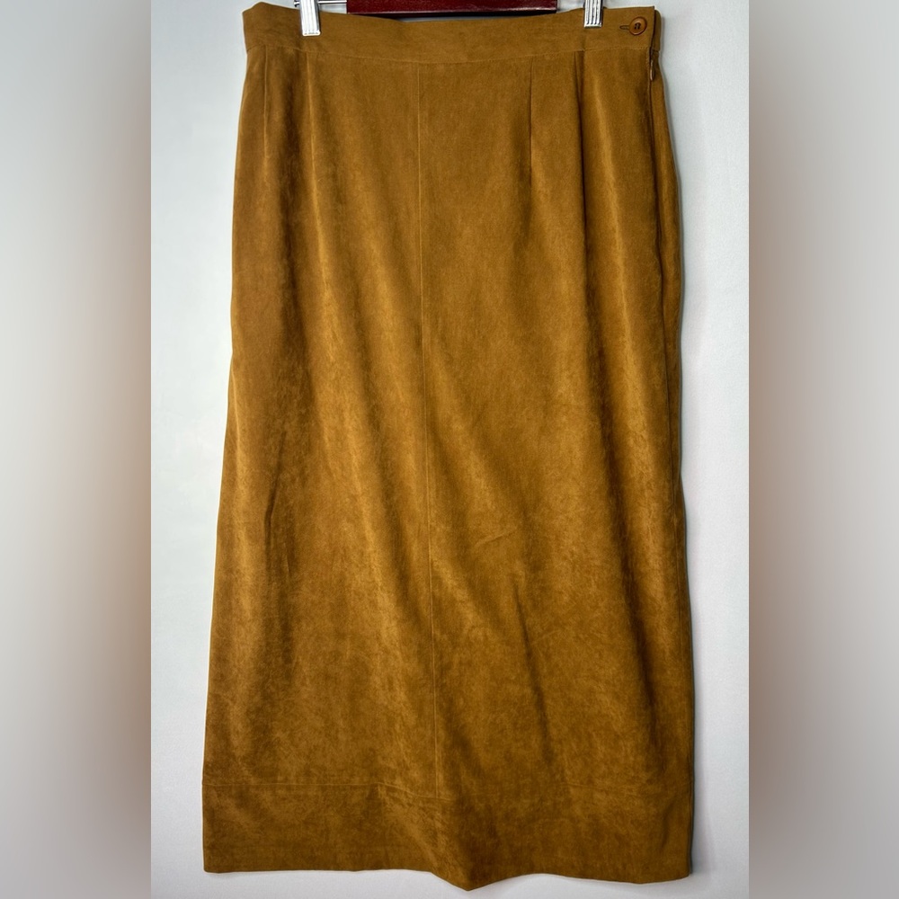 Vintage Harve Benard Faux Suede Midi Skirt in Camel Brown